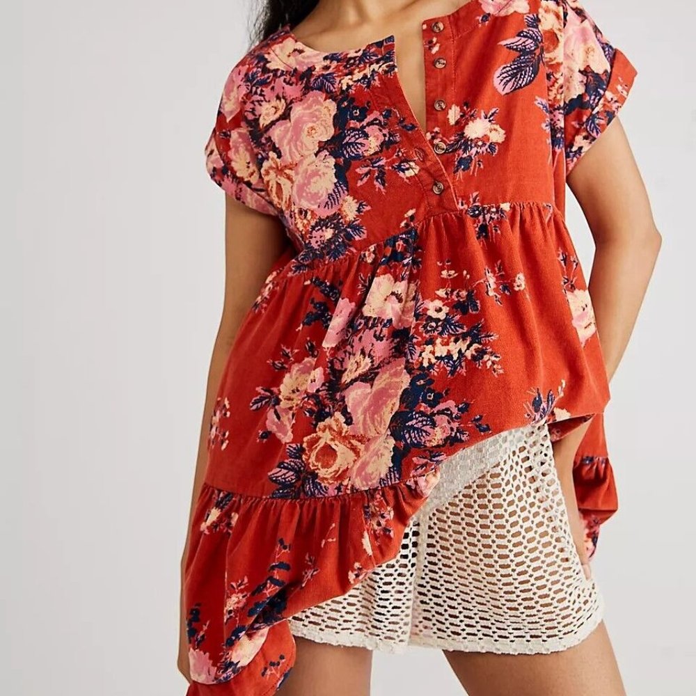 Free People Harper Corduroy Smocked Floral Mini Dress